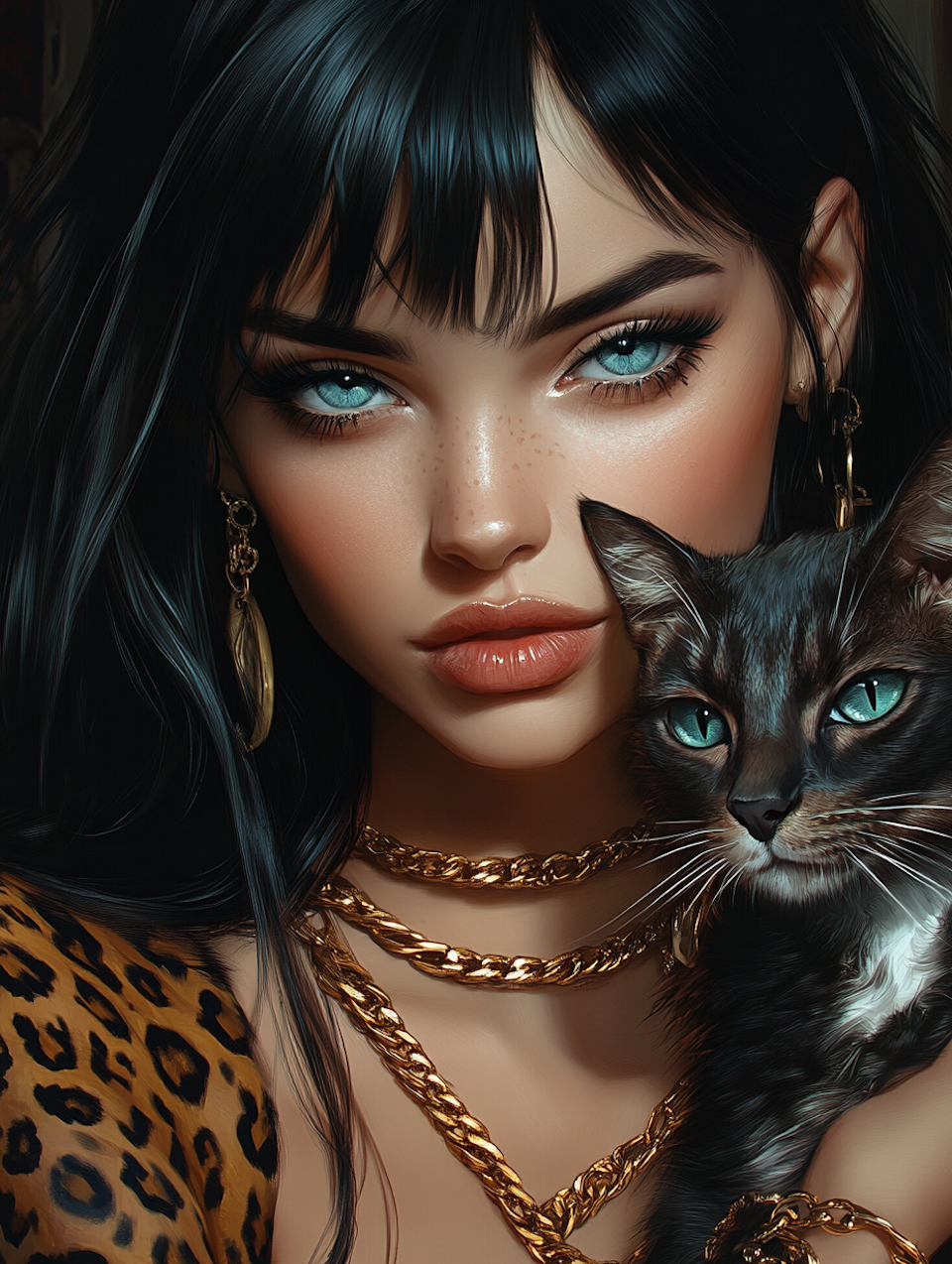 diamond painting, kvinna med katt