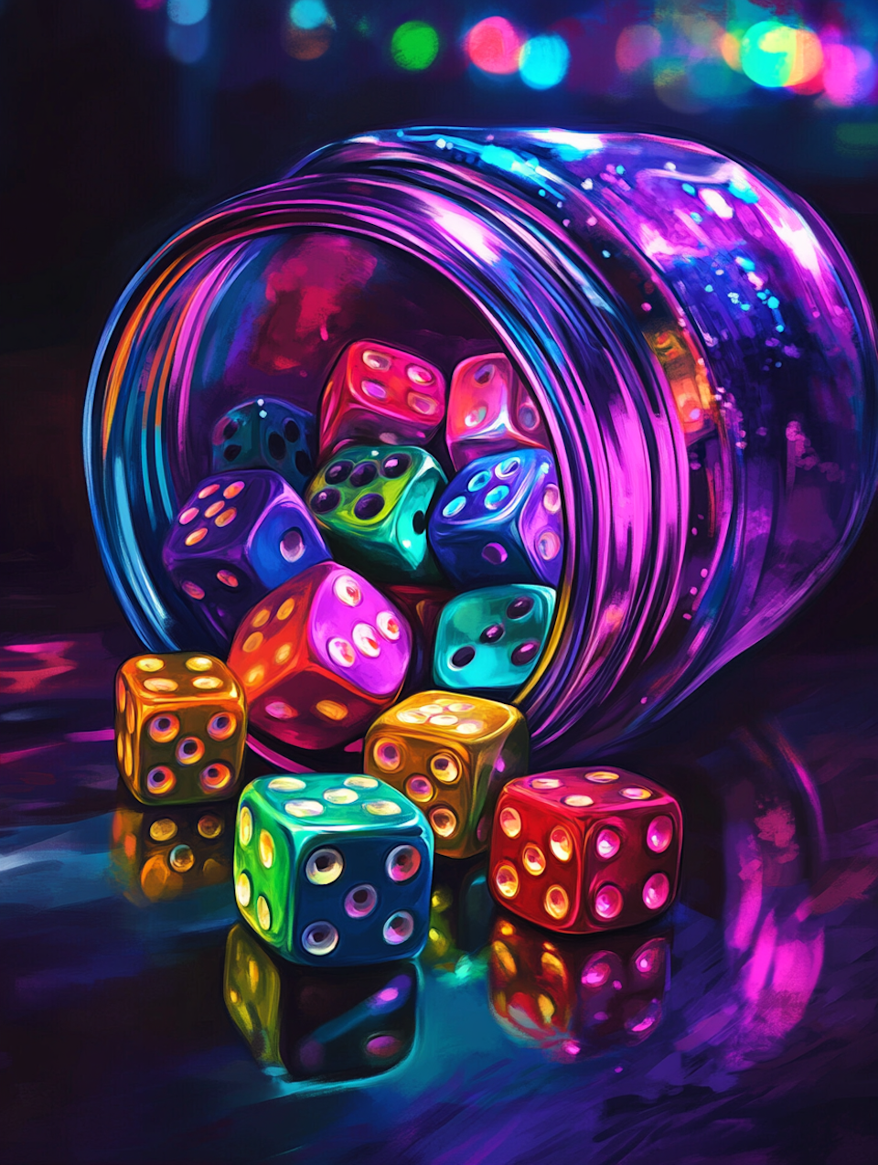 diamond painting, en burk med tärningar, neonfärger