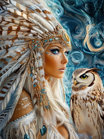 Diamond Painting Akryl - Indian och uggla 40x50cm