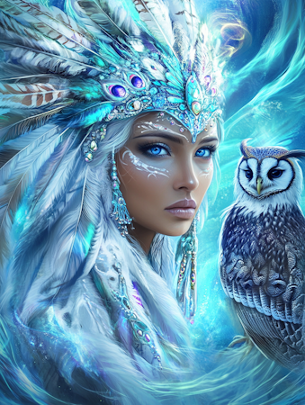 Diamond Painting Akryl - Indiankvinna och uggla