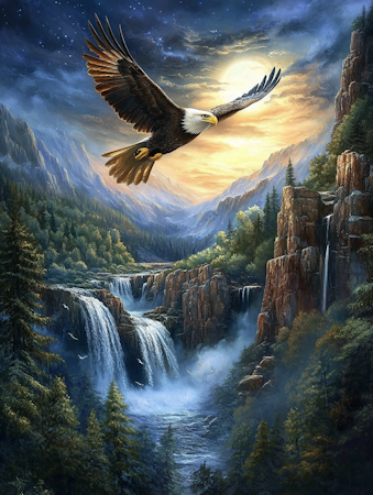 Diamond Painting Akryl - Örn vid vattenfall 40x50cm