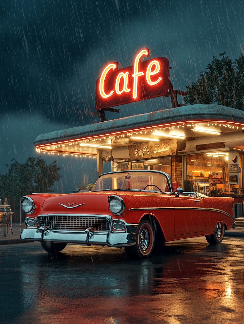 diamond painting, cabriolet vid cafe