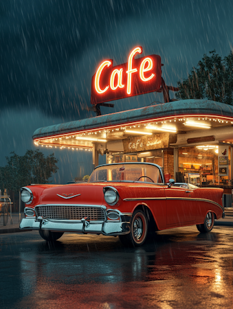 Diamond Painting Akryl - Cabriolet vid café 40x50cm