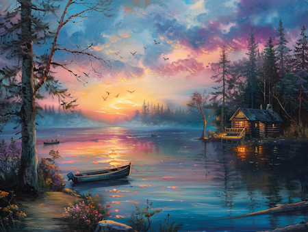 Diamond Painting Akryl - Skymning vid stugan 40x50cm