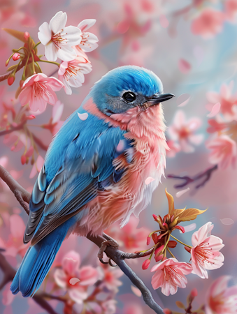 Diamond painting Resin - Blå och rosa fågel 40x50cm