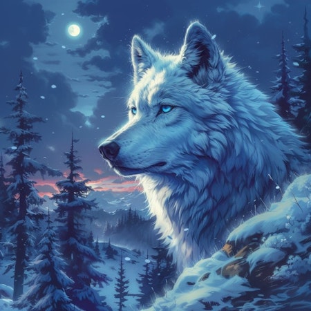 Diamond Painting Akryl - Varg i vinterskog 20x20cm