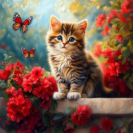 Diamond Painting Akryl - Kattunge och fjärilar 30x30cm