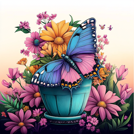 Diamond Painting Akryl - Fjäril och blomsterkruka 30x30cm