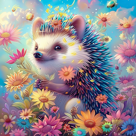 Diamond Painting Akryl - Igelkottens blomsteräng 40x40cm