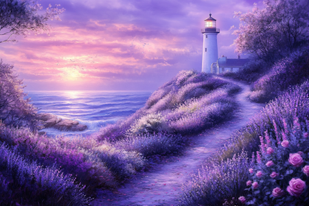 Diamond Painting Akryl - Lavendelljus vid fyrtornet 50x40cm