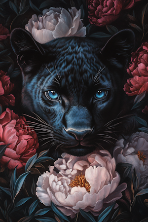 Diamond painting Resin - Svart panter bland pioner 40x60cm