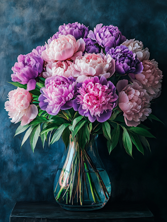 Diamond painting Resin - Bukett av pioner i vas 40x50cm