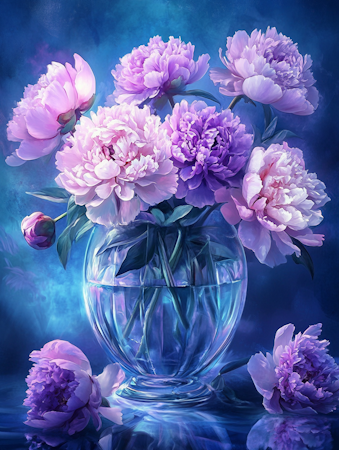 Diamond painting Resin - Drömsk bukett av pioner i vas 40x50cm