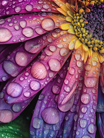 Diamond painting Resin - Närbild av blomblad med dagg 40x50cm