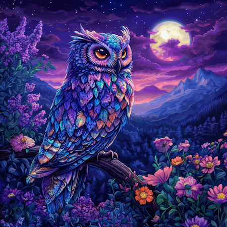 Diamond Painting Akryl - Ugglan och stjärnorna