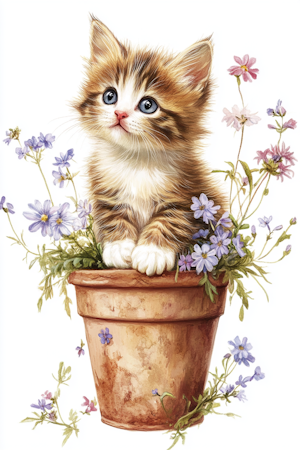 Diamond Painting Akryl - Kattunge i blomkruka