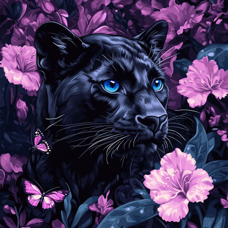 Diamond Painting Akryl - Pantern bland lila blommor 30x30cm
