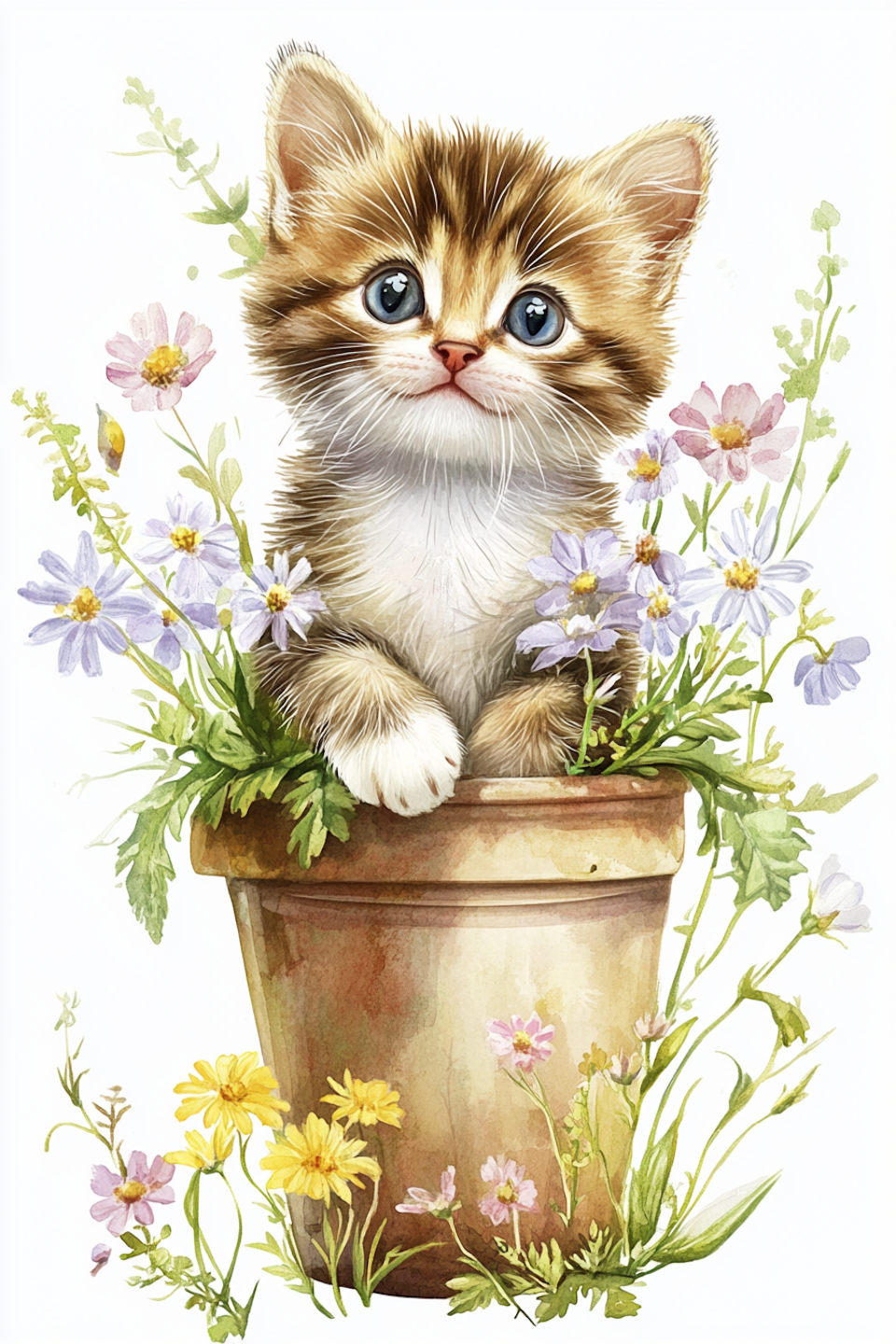diamond painting, katt i blomsterkruka