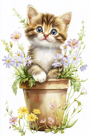 Diamond Painting Akryl - Kruka med kattunge
