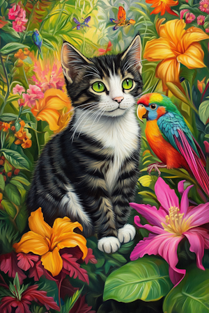 Diamond Painting Akryl - Blommornas kattvakt 40x60cm