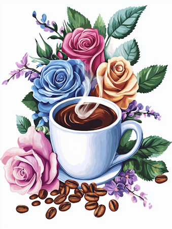 Diamond painting Resin - Kaffestund bland rosor 40x50cm