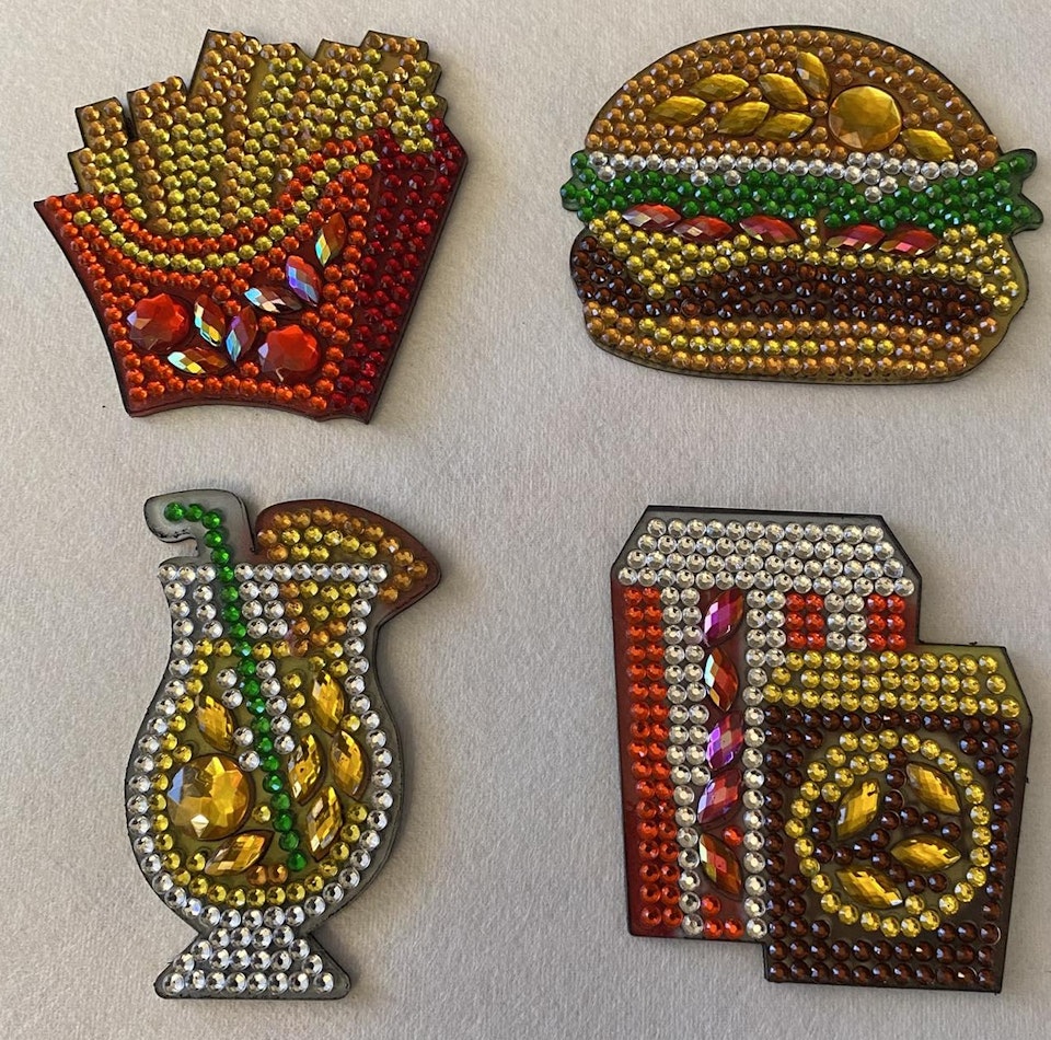 Kylskåpsmagneter, diy, diamond painting, snabbmat