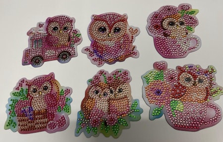 6-pack Kylskåpsmagneter - Rosa ugglor