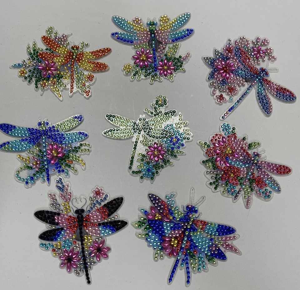 Kylskåpsmagneter, diy, diamond painting, trollsländor
