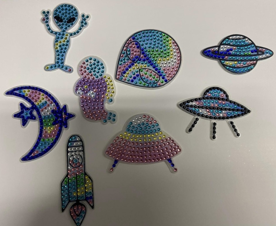 Kylskåpsmagneter, diy, diamond painting, rymden