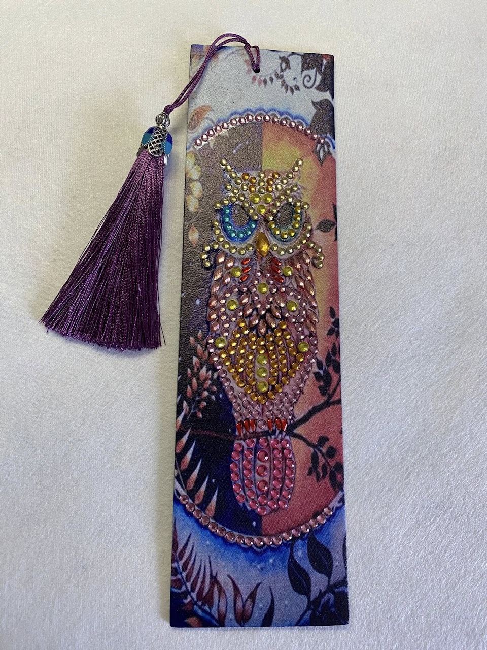 diamond painting bokmärke, diy, uggla