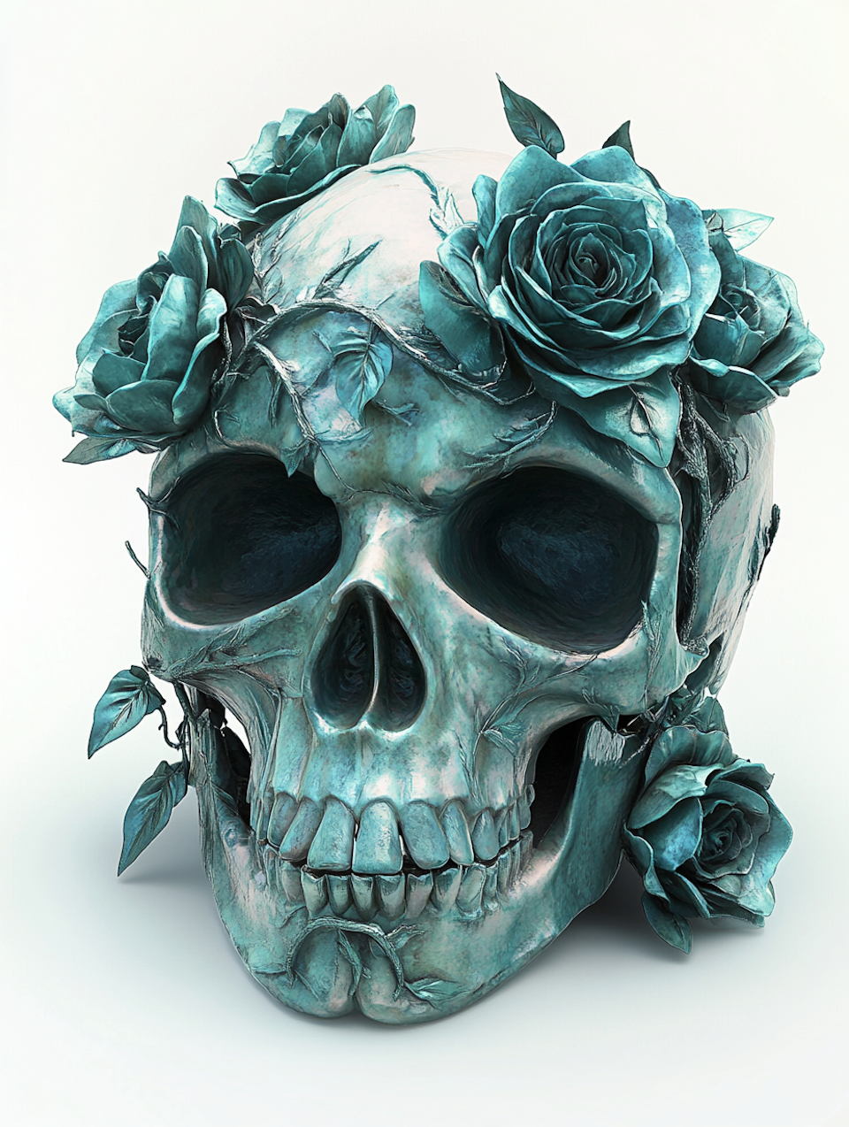 Diamond painting Resin - Skalle i turkos med rosor 30x40cm