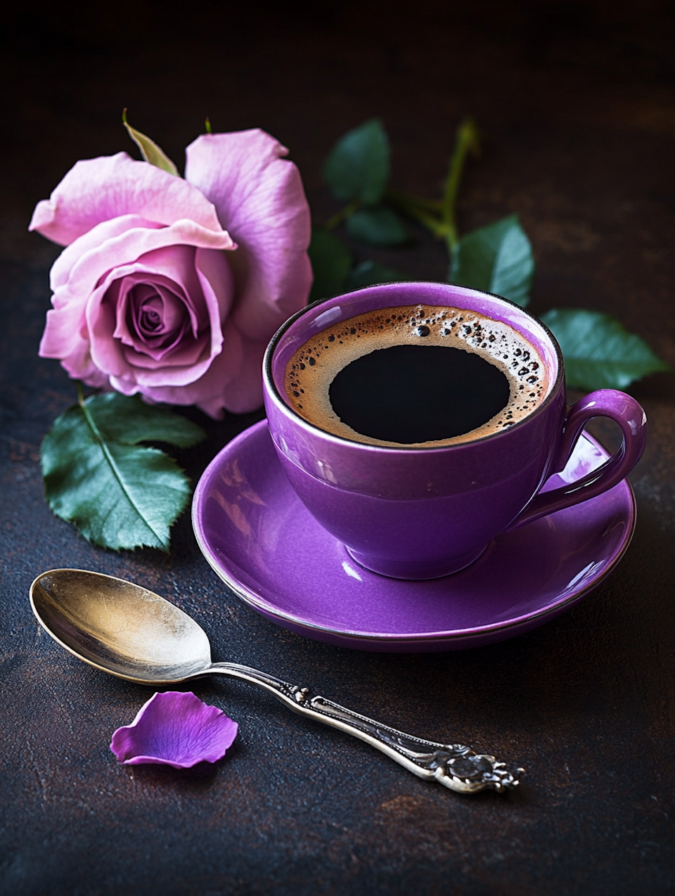 diamond painting resin, diamanttavla, lila kopp med kaffe, rosa ros