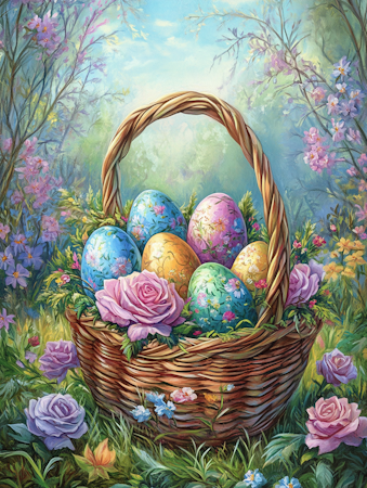 Diamond painting Resin - Påskens blomstrande korg 40x50cm