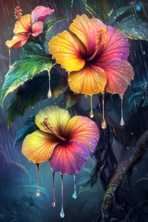 Diamond painting Resin - Blommor i regnbågsregn 40x60cm
