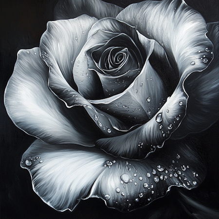 Diamond painting Resin - Svartvit ros i regn 50x50cm