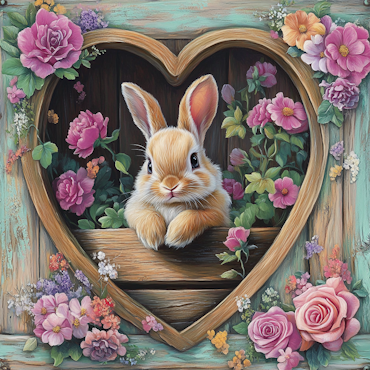 Diamond painting Resin - Kanin i hjärtfönster 50x50cm