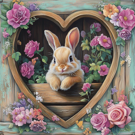 Diamond painting Resin - Kanin i hjärtfönster 50x50cm