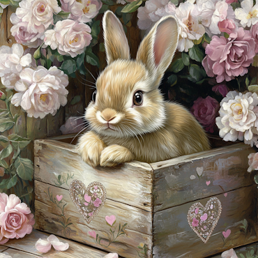 Diamond painting Resin - Liten vän i blomlåda 50x50cm