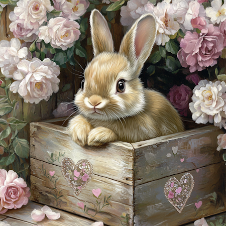 Diamond painting Resin - Liten vän i blomlåda 50x50cm