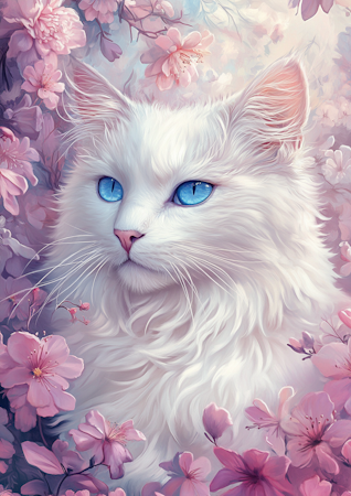 Diamond painting Resin - Blåögd katt bland blomster 50x70cm