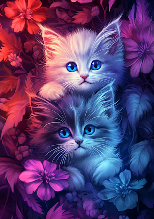 Diamond painting Resin - Förtrollade kattungar i neon 50x70cm