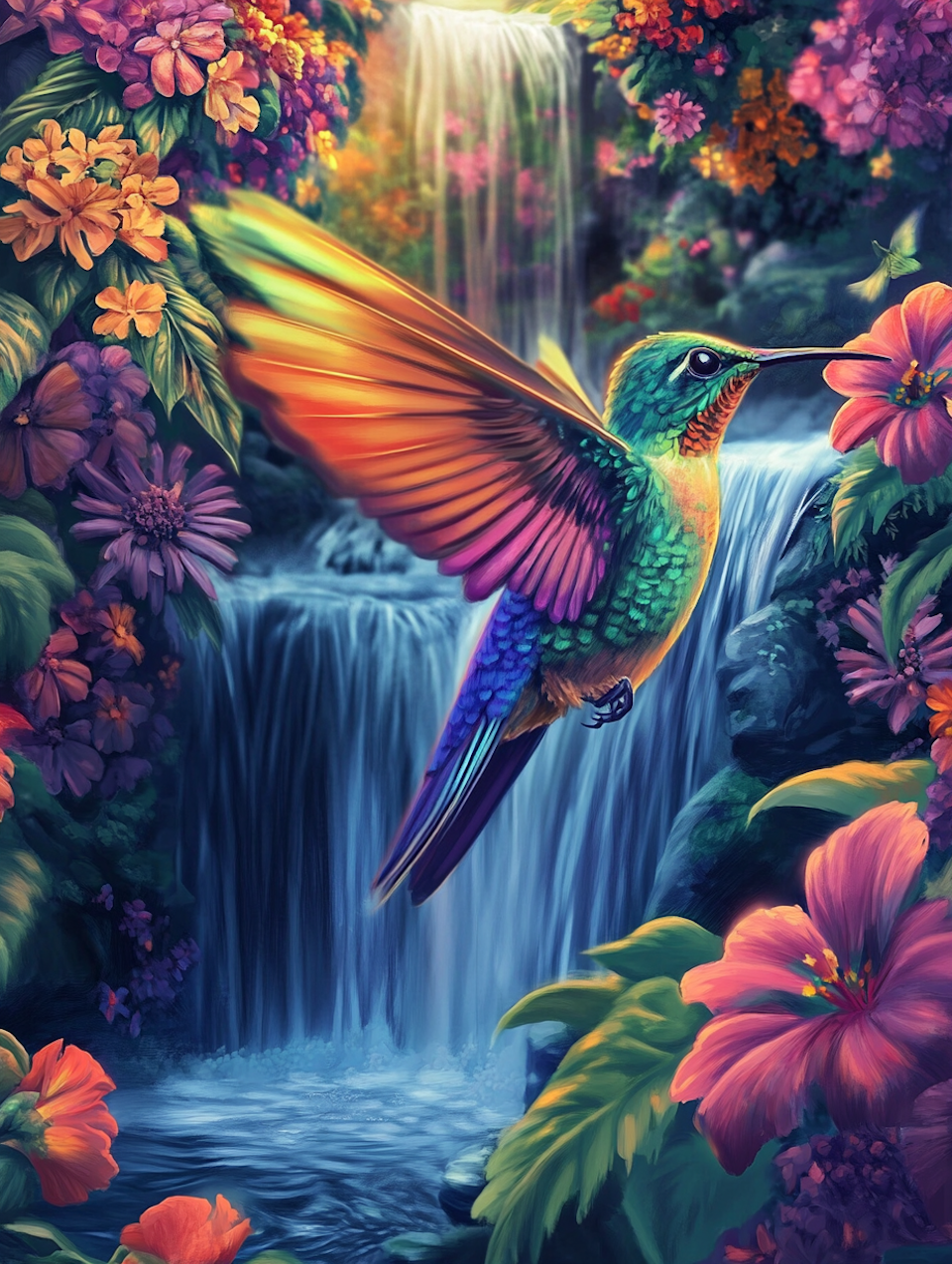 Diamond Painting Akryl - Kolibri vid vattenfall 30x40cm
