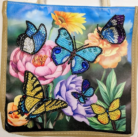 Väska - Blommor med fjärilar