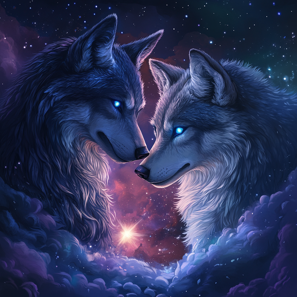 Diamond Painting Resin - Vargar i moln och rymd 50x50cm