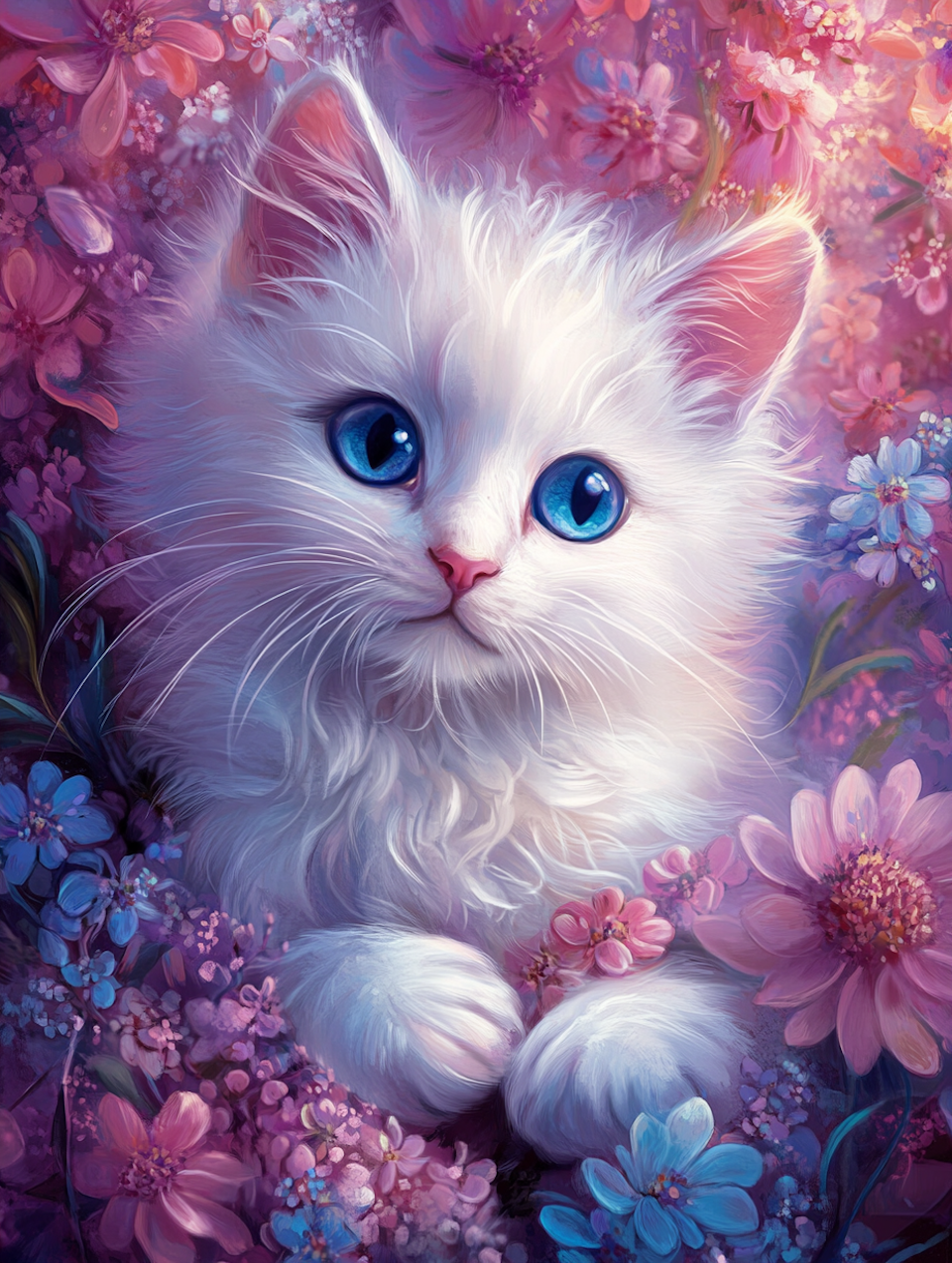 Diamond Painting Resin - Vit katt 40x50cm