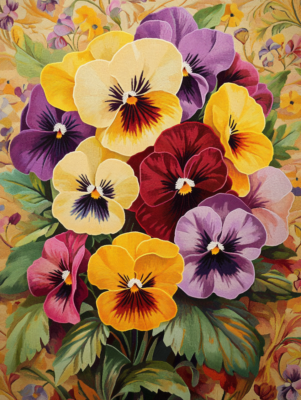 Diamond Painting Akryl - Penséer i sprakande färger 30x40cm