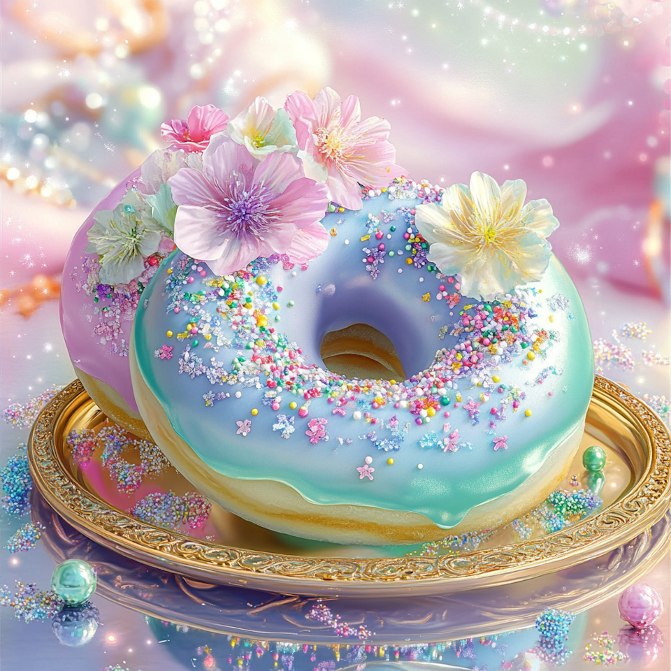 Diamond Painting Akryl - Pastelliga donuts med blommor 20x20cm