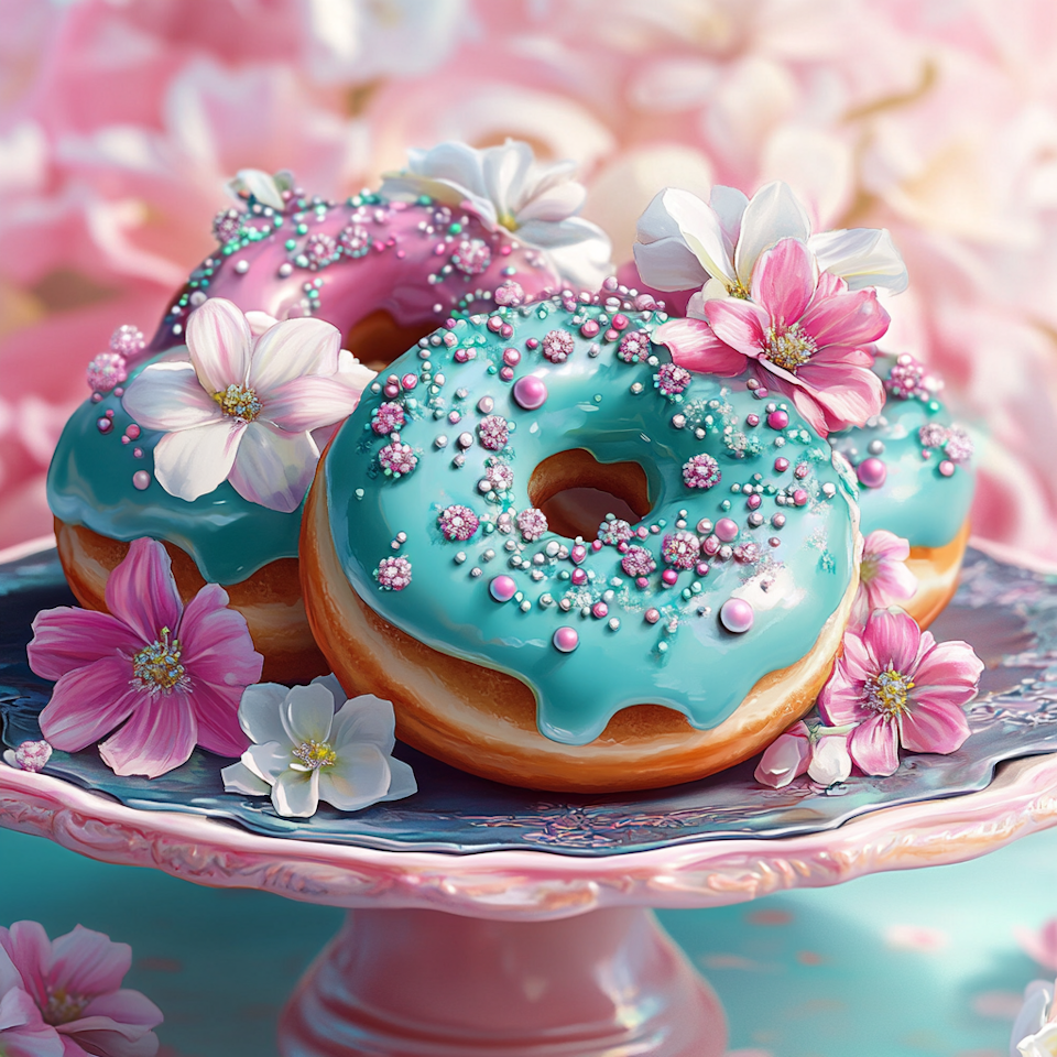 Diamond Painting Akryl - Trukosa donuts med pärlor och blommor 20x20cm
