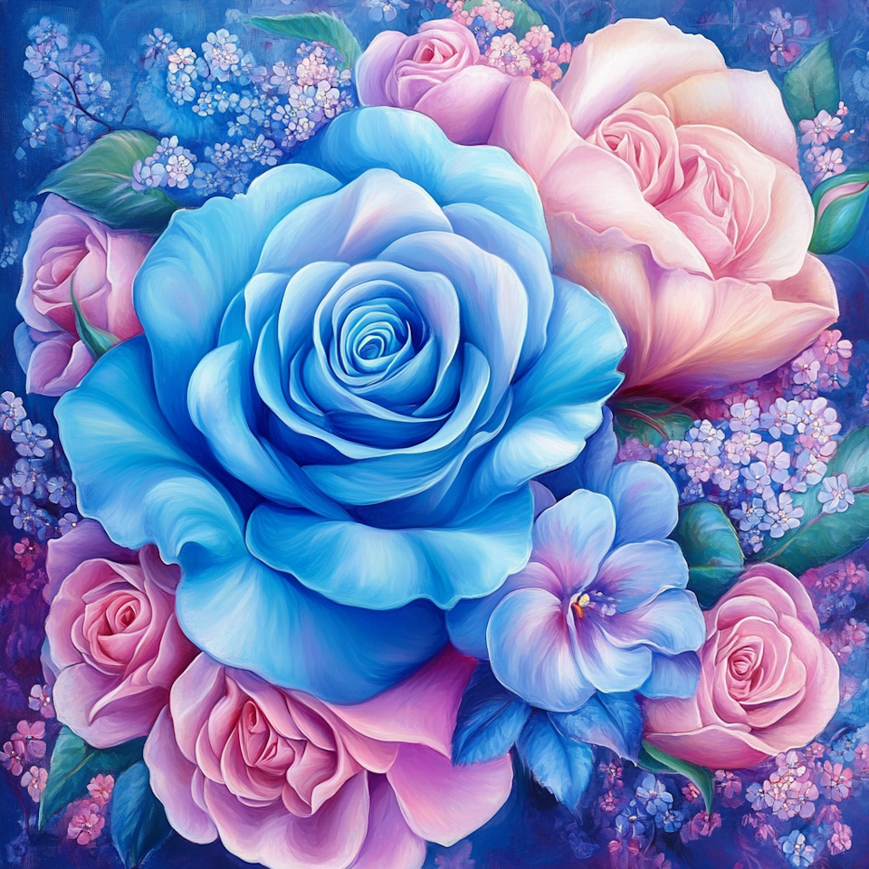 Diamond Painting Akryl - Rosenmagi i blått och rosa 50x50cm