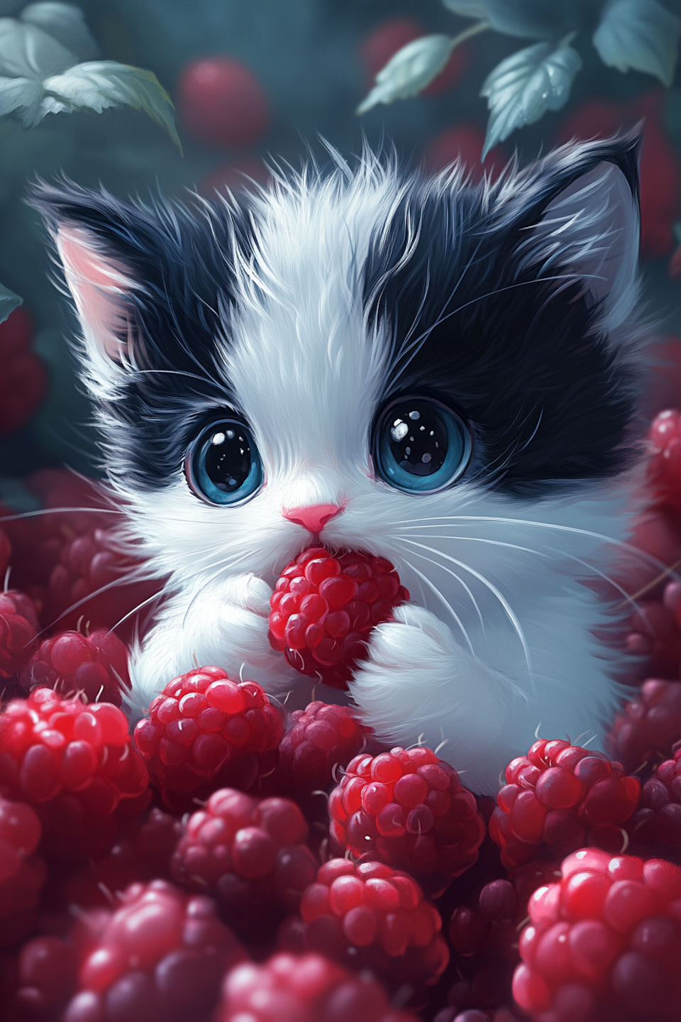 Diamond Painting Akryl - Sötaste kattungen med hallon i tassana 30x40cm